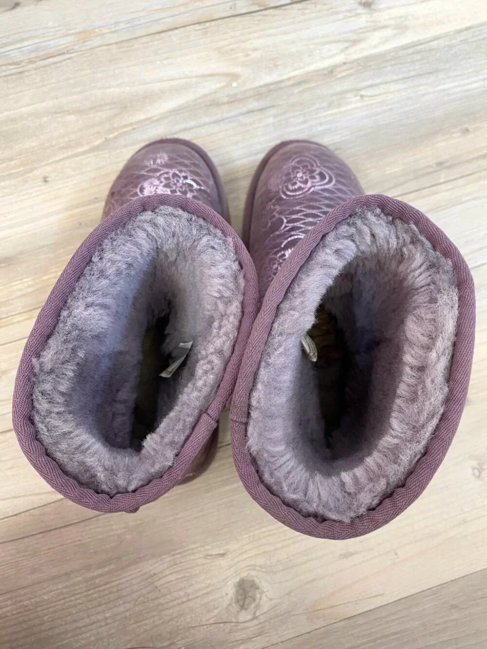UGG Classic Genuine Shearling Lined Metallic Floral Purple Short Boots - Size 8